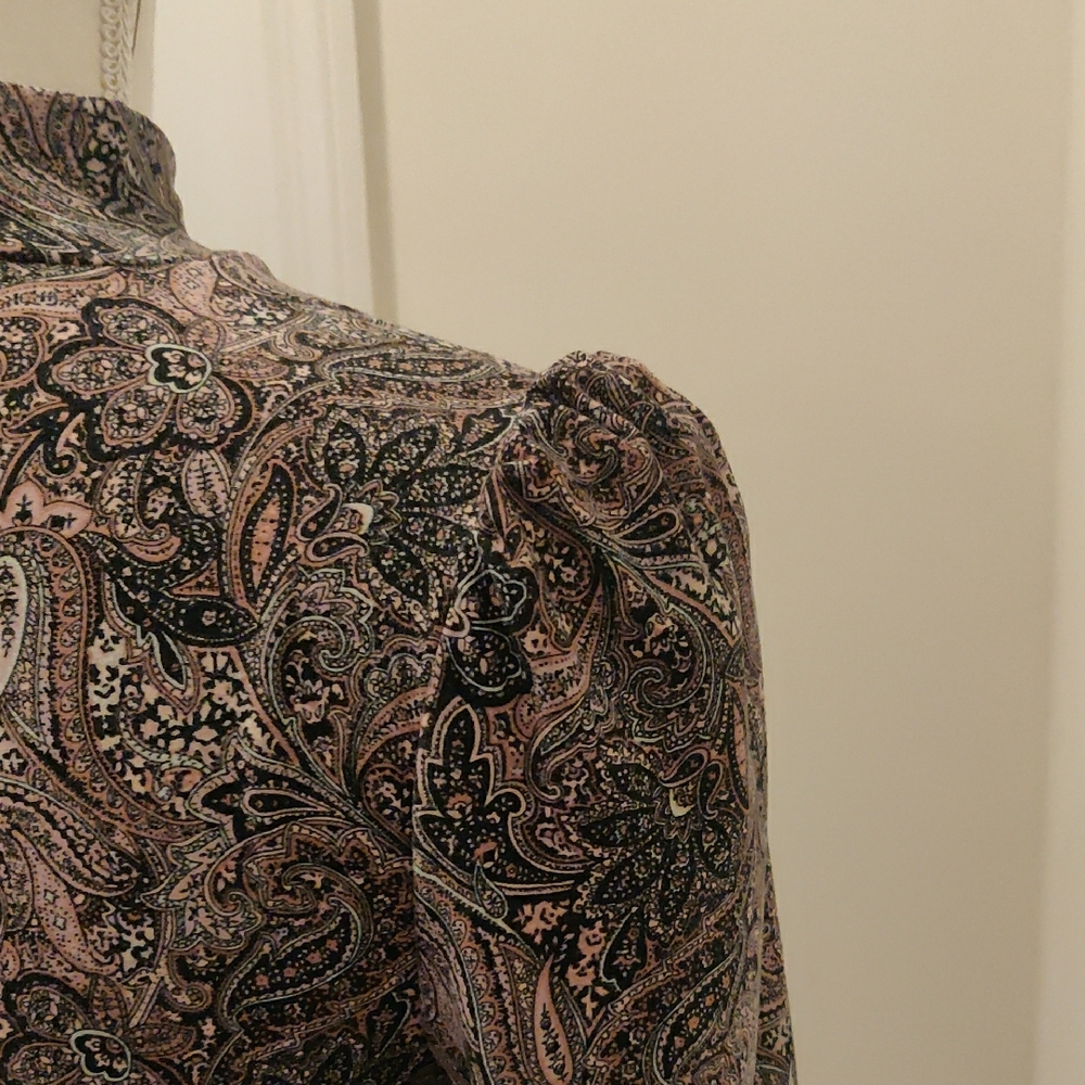 Paisley Pink/Black Soft Stretch Dress Elegant Floral Long Sleeve Dress XS - Picture 6 of 8